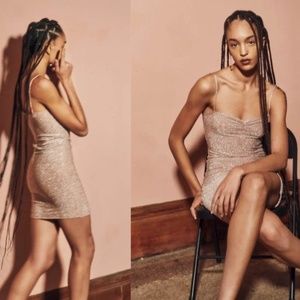 Reformation Kyla Taupe Sparkle Mini Dress NEW WITHOUT TAGS